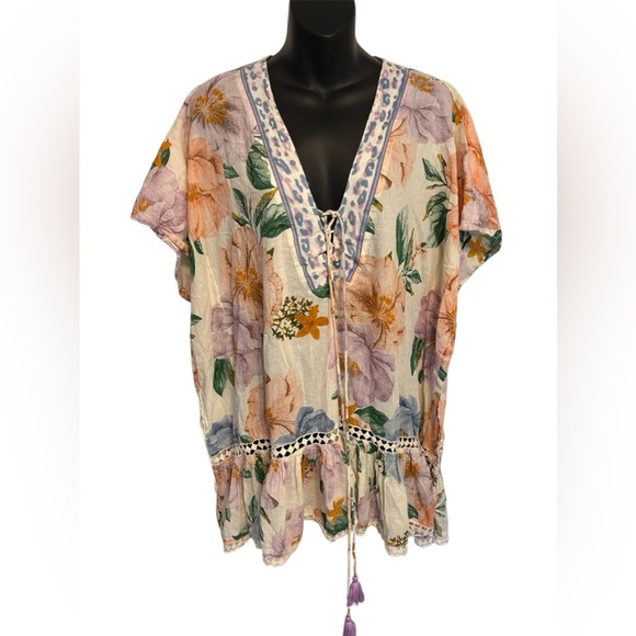 Z&L floral bathing suit coverup or dress with tassels - Picture 4 of 12